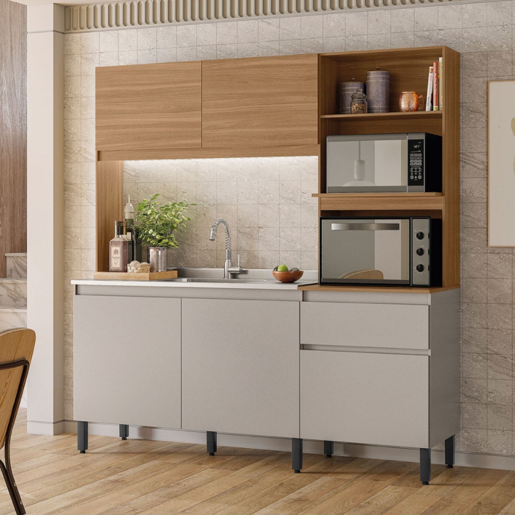 Cozinha Compacta para Pia Amaranto 5 Portas 1 Gaveta Amêndola/Nude Prime Tx - Demóbile em Oferta na Shopee