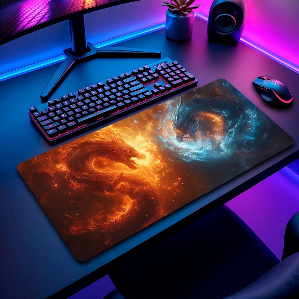 Mouse Pad Dragao Japones Gamer Antiderrapante Grande 70x35cm borda costurada