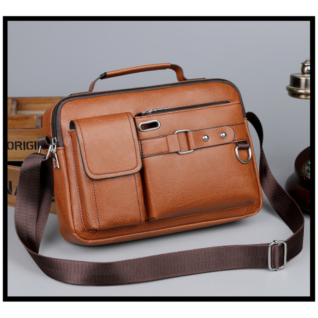 Bolsa Masculina em Couro, Elegante e Resistente Ombro ou Mão em Oferta na Shopee