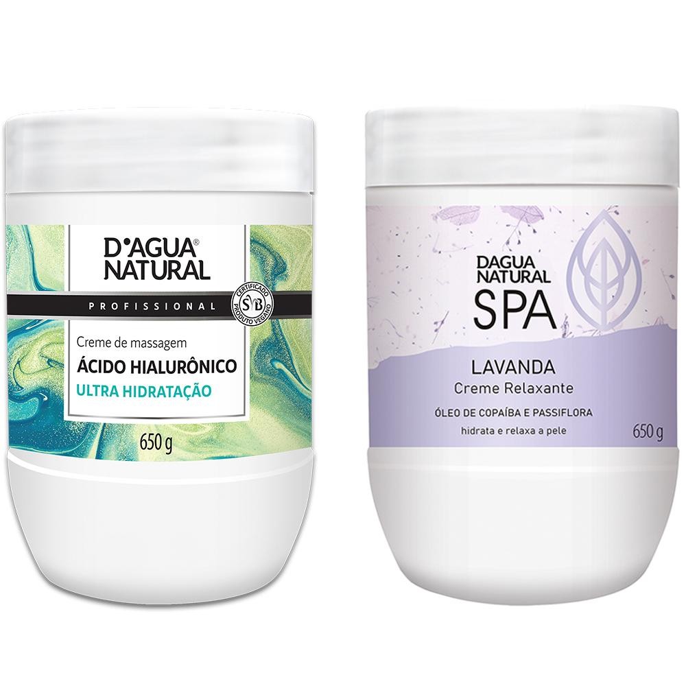 Kit de Massagem Corporal Dagua Natural 1x Creme Ácido Hialurônico 650g + 1x Creme Lavanda Spa 650g