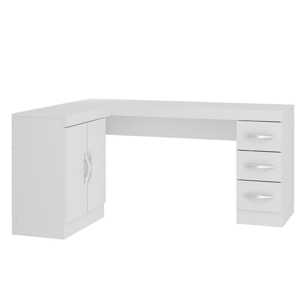Mesa para Escritório em L 120/156x75 Cm 2 Portas 3 Gavetas MDP Branco 0714 MENU
