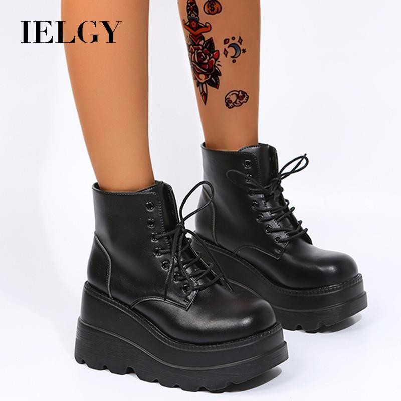 Botas De Tiras Curtas Femininas Europeias E Americanas IELGY Com Sola Grossa Cu