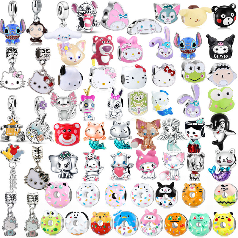 Desenhos Animados Charme Berloque Aço Inoxidável Pingente Prata 925 Contas DIY Moda Jóias Bela Pulseira Colar Acessórios em Oferta na Shopee