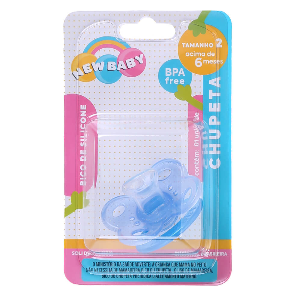 Chupeta New Baby Glitter Silicone Assimétrico Fase 2