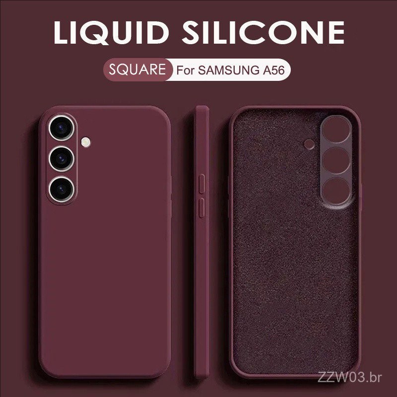 Capa De Telefone De Silicone Líquido Quadrado Original Para Samsung Galaxy A37 A57 A56 A36 A17 A16 A26 A55 4G 5G Cor Sól