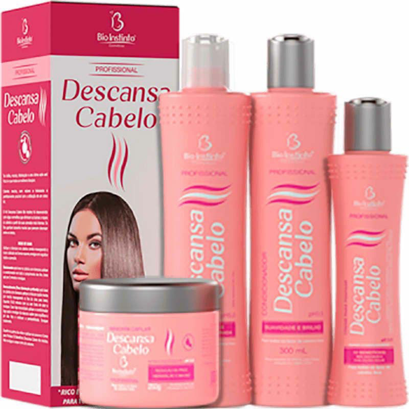 kit Shampoo Condicionador Máscara de hidratação e leave in Descansa Cabelo Liso Itenso Hidratação Reparação Reconstruçao
