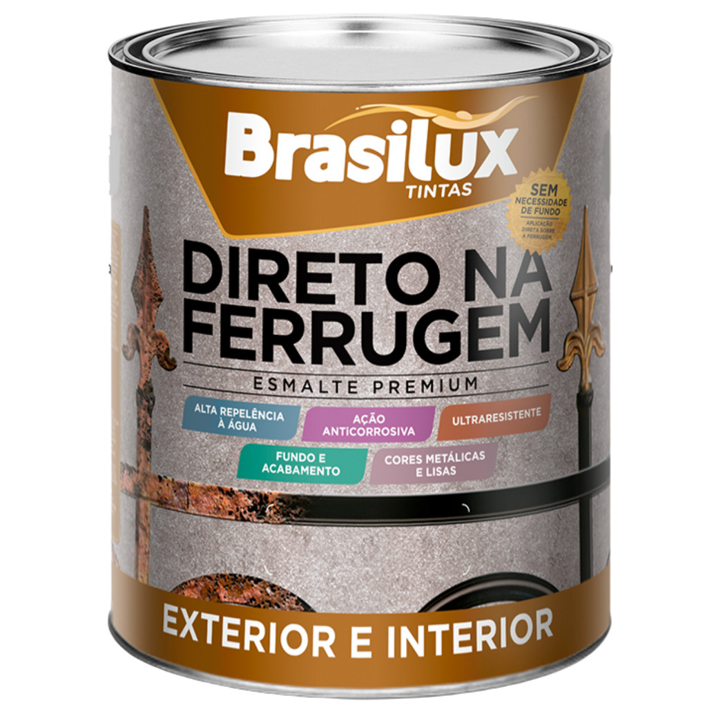 Tinta Direto Na Ferrugem Prata Metal Esmalte Anti corrosão 900ml Brasilux