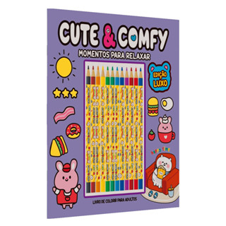 Livro para colorir Cute & Comfy | Momentos Para Relaxar | 12 Lápis de Cor em Oferta na Shopee