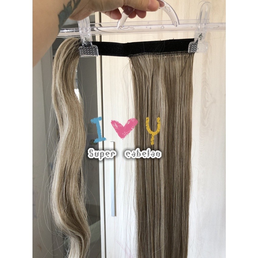 Rabo de cavalo cor -88 liso loiro acinzentado e platinado 100gramas 60cm — imagem 2 de 2