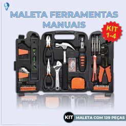 Jogo Kit de Ferramentas 129 Peças Maleta Serviços Gerais + Soquetes Chave Catraca Reversível