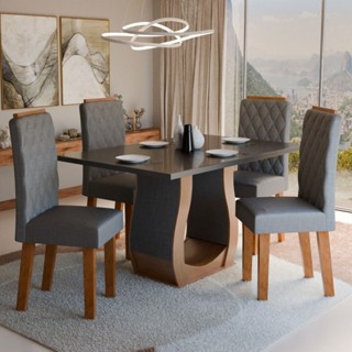 Mesa de Jantar 4 Lugares Belvedere Mel/Cinza/Veludo Cinza - Panorama Móveis em Oferta na Shopee