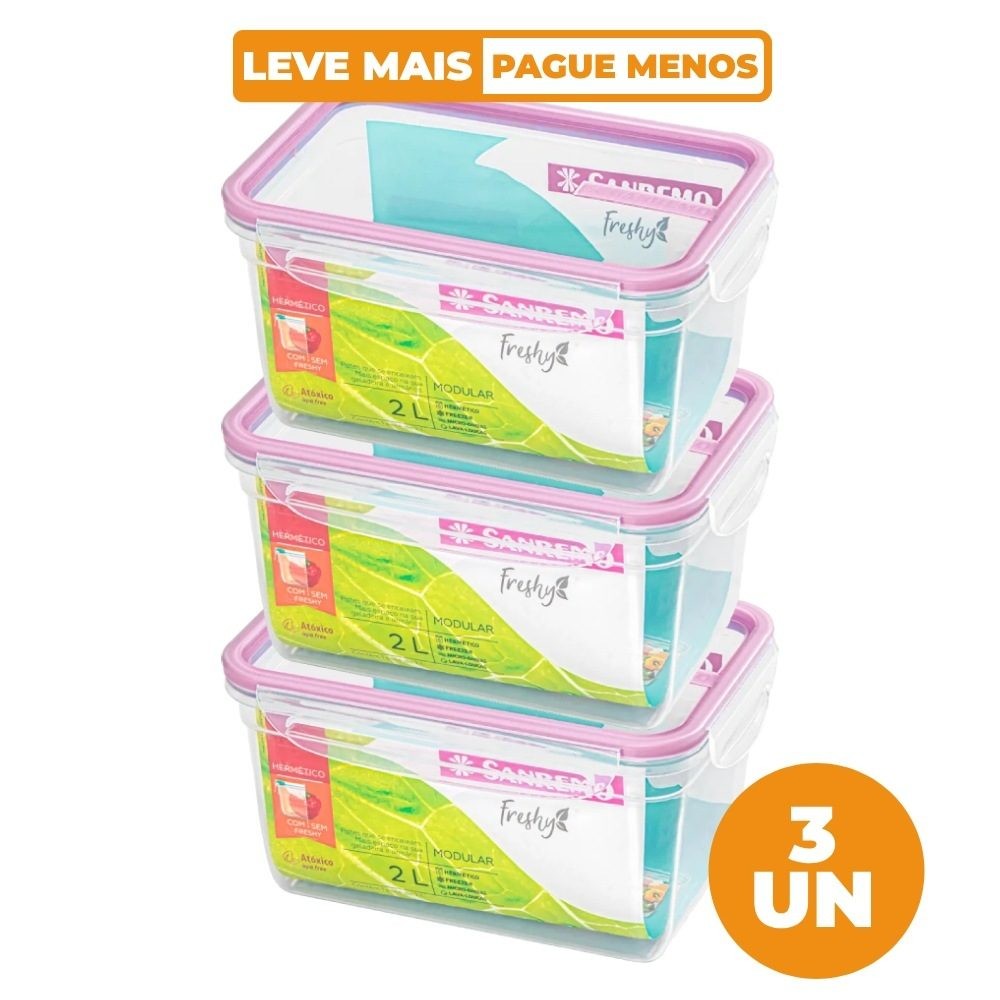 Kit 3 Potes Plásticos com Travas Herméticos Açaí 2L Freshy Sanremo em Oferta na Shopee