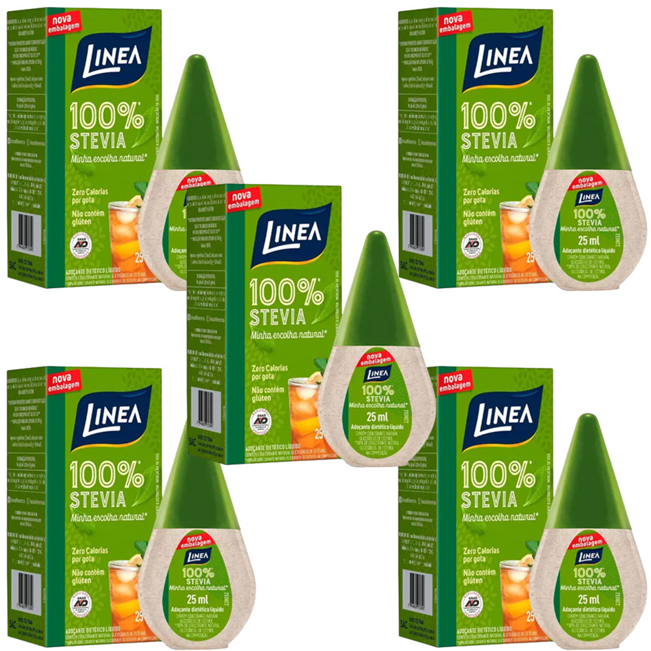 KIT 5 Adoçante Líquido 100% Stévia 25ml - Linea