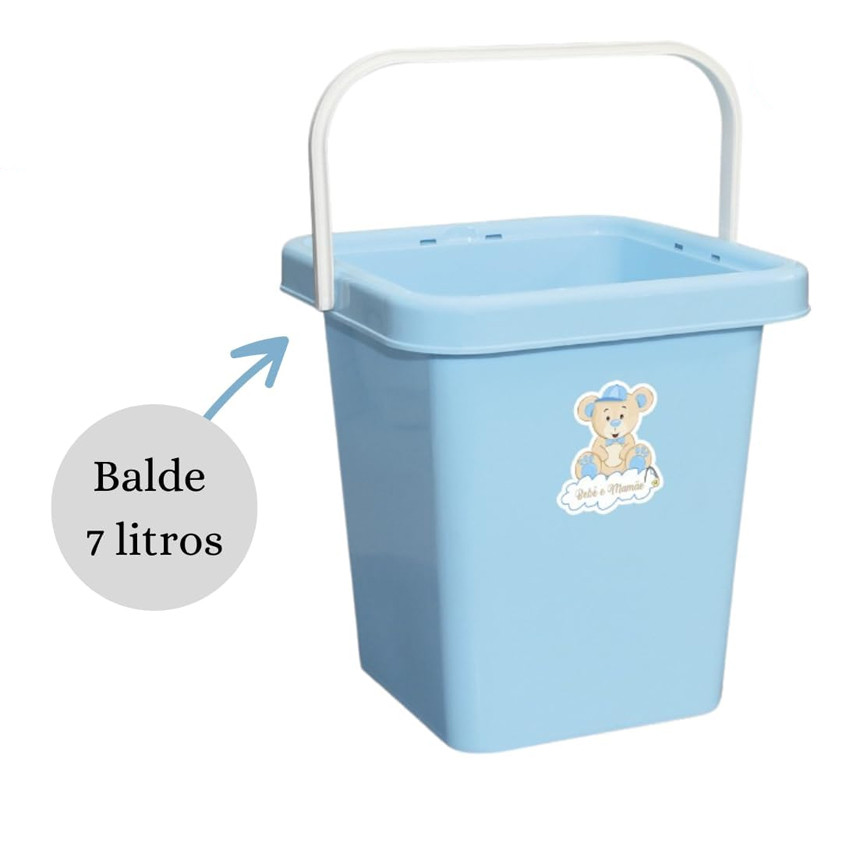 Balde Bebê Monte Líbano Infantil Quadrado Urso Azul 7 Litros em Oferta na Shopee