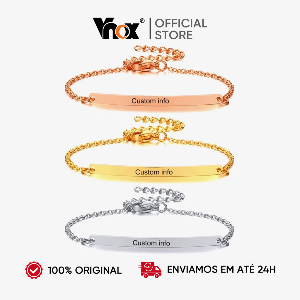 Vnox Pulseira Feminina Com Nome Personalizado De Aço Inoxidável em Oferta na Shopee