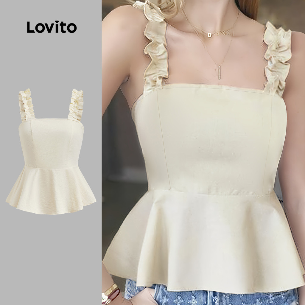 Lovito Regata De Verão Com Babados Fofos Para Mulheres L128ED284 em Oferta na Shopee