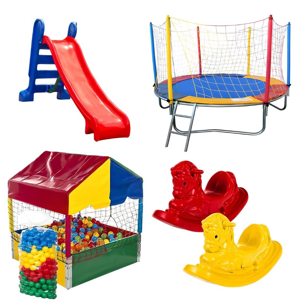 Kit Cama Elástica 2,30m + Piscina Quadrada 1,00m + 500 Bolinhas + Escorregador Médio + 2 Gangorras 1 Lugar em Oferta na Shopee