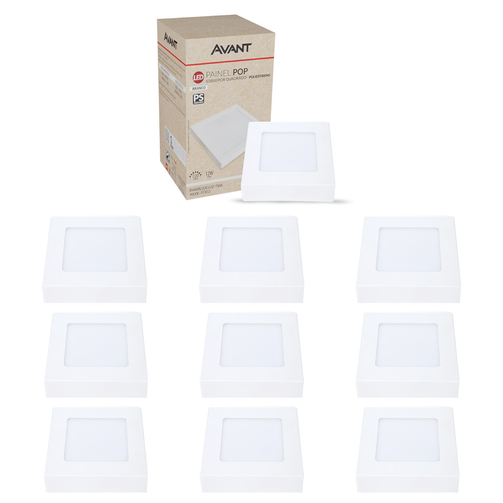 Kit 10 Painel led Plafon Pop Sobrepor 12w 6500k Branco Frio 17cm 110v/220v Quadrado Branco Cod:903029577-10 Avant em Oferta na Shopee