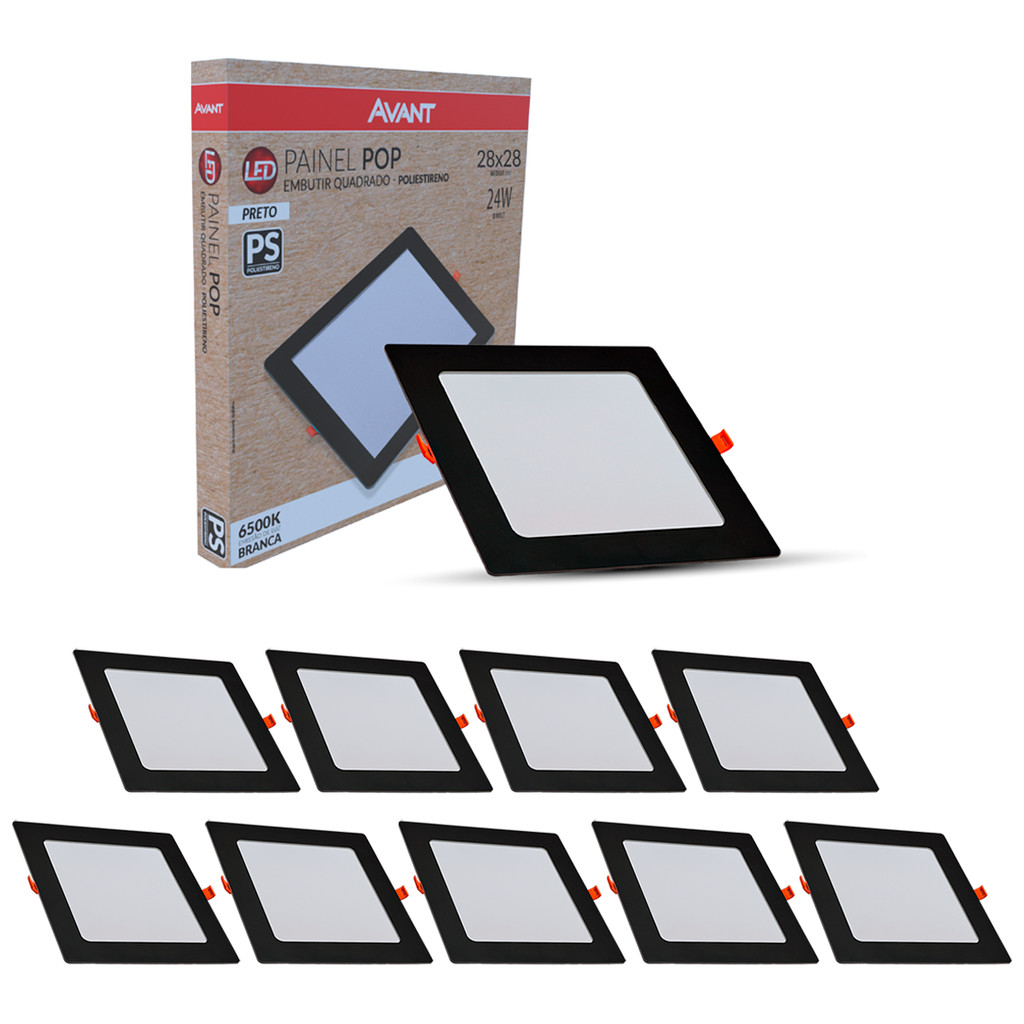Kit 10 Painel led Plafon Pop Embutir 24w 6500k Branco Frio 30x30 110v/220v Quadrado Preto Cod:903061379-10 Avant em Oferta na Shopee