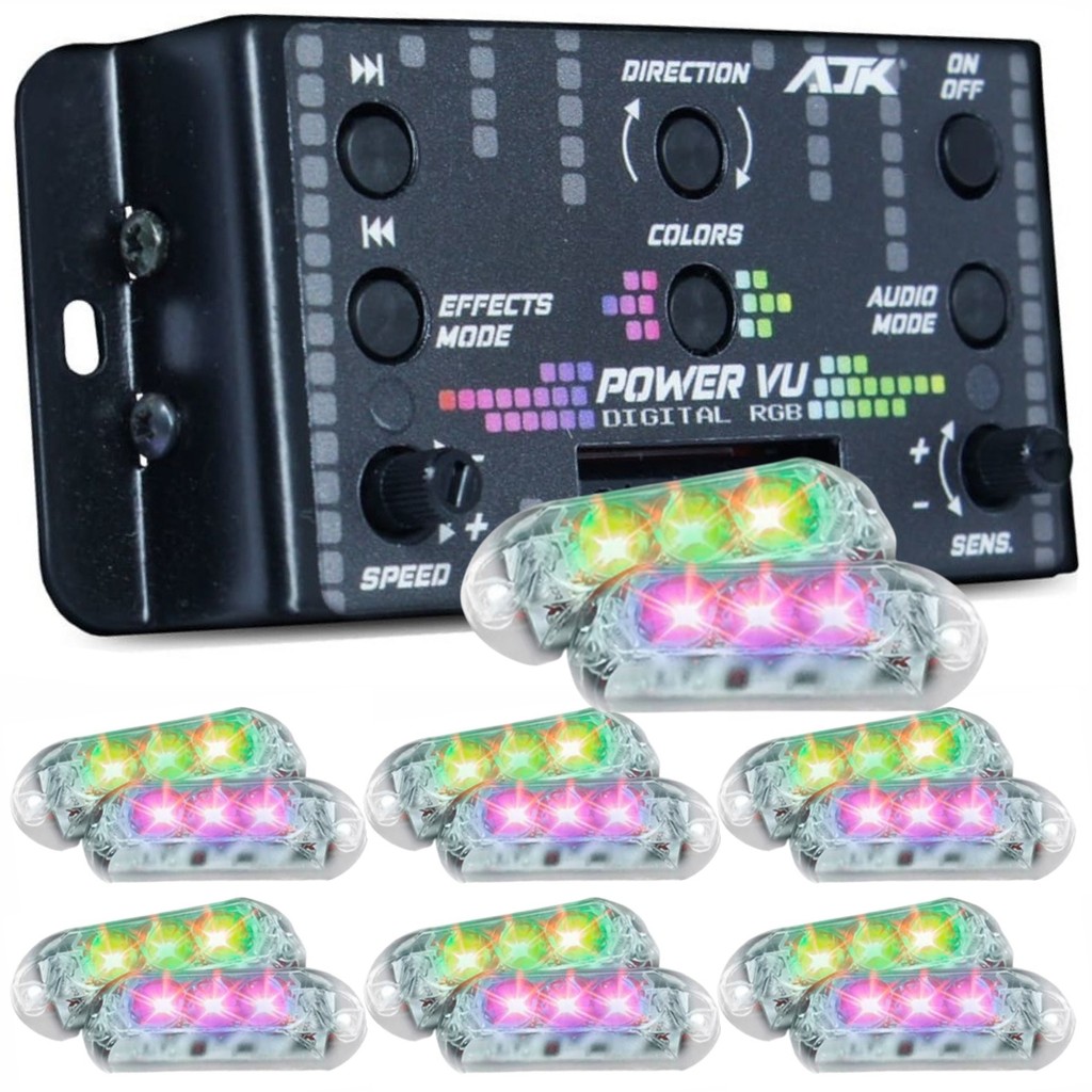 Kit Central Ajk Sound Power Vu + 14 Faróis Rgb Ritmico 6w em Oferta na Shopee