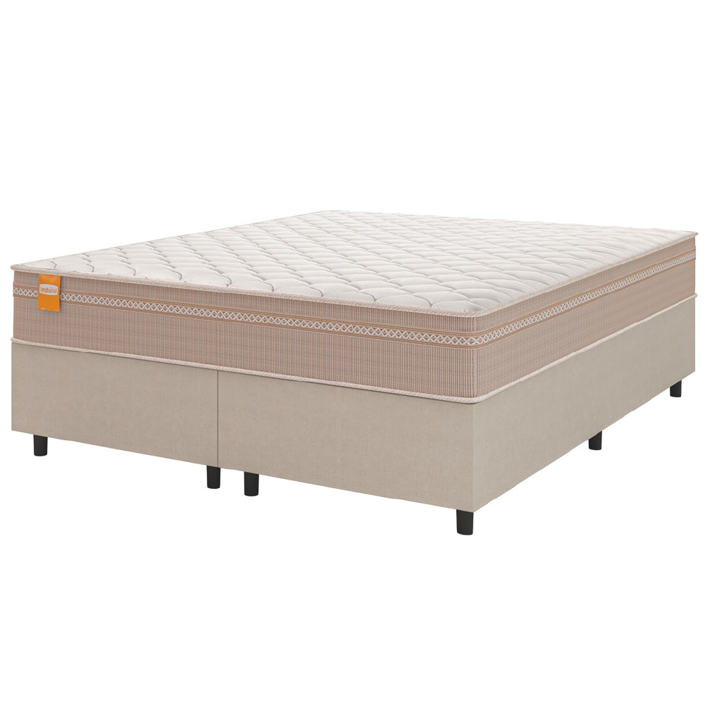 Cama Box Casal Queen Colchão Molas Qatar 158x198x60cm Bege/Branco Inducol - Suporta Até 200 Kg Por Pessoa em Oferta na Shopee