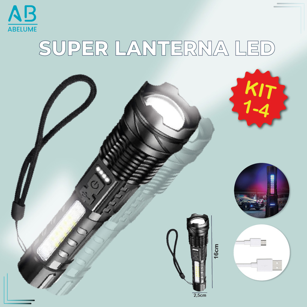Kit 4 Super Lanterna Tática Led 20.000 Lumens Recarregável USB a Prova Dágua Lanterna com 5 Modos - Sports & Outdoors