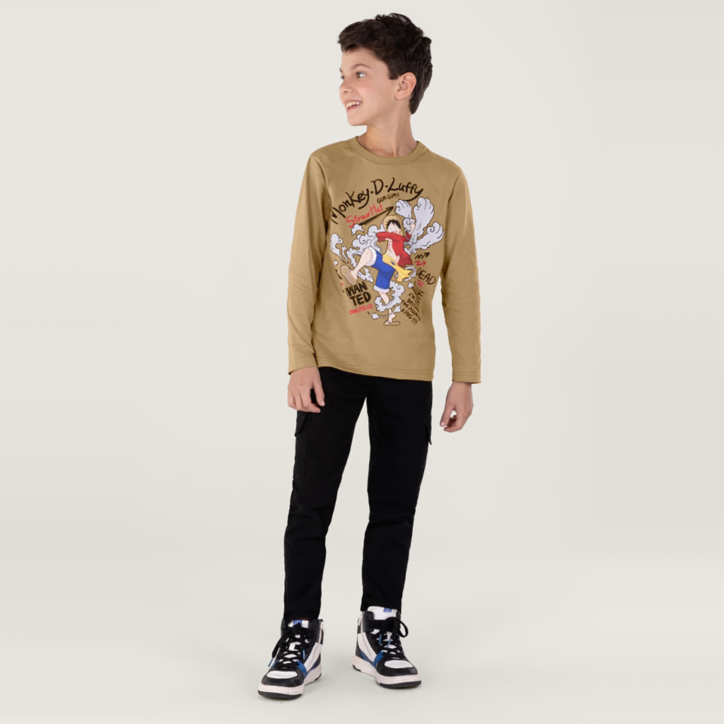 Camiseta Unissex One Piece Infantil Marrom Brandili - Baby & Kids Fashion