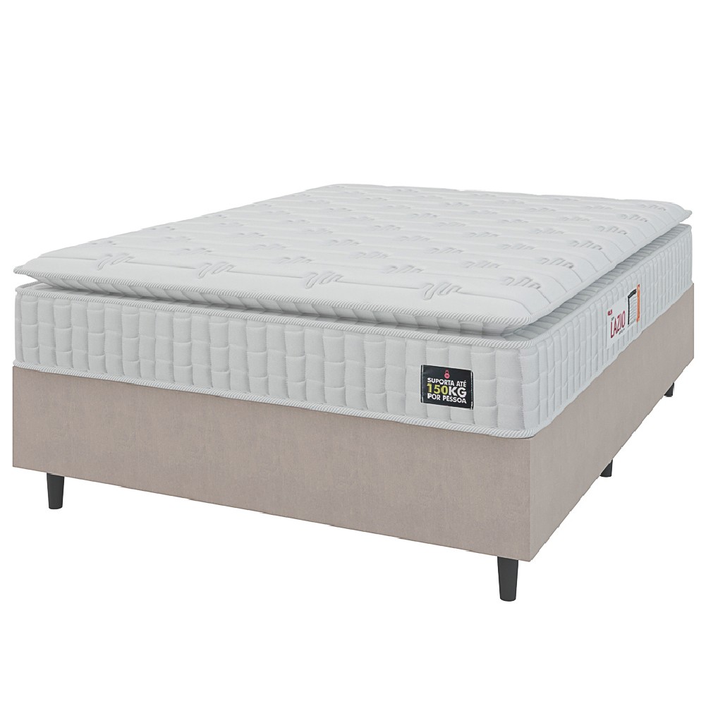 Cama Box Casal Colchão Espuma D45 Lazio Pillow Top 138x188x62cm Suede Branco/Bege Hellen em Oferta na Shopee