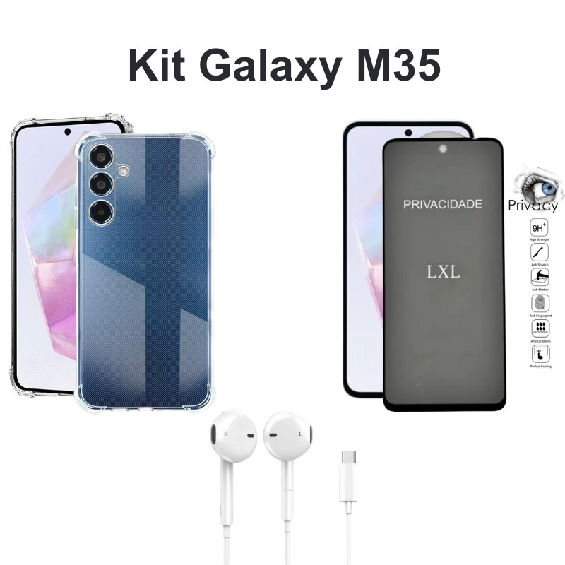 Kit Capa Transparente + Película Privacidade 3D Vidro  + Fone de Ouvido para Sam