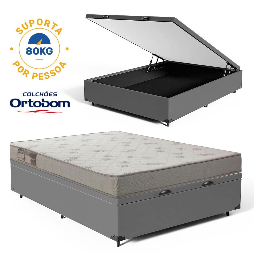 Cama Box Baú com Colchão de Espuma Ortobom Light Liso Viúva 128cm em Oferta na Shopee