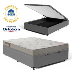 Cama Box Baú com Colchão de Espuma Ortobom Light Liso Viúva 128cm
