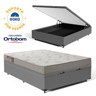 Cama Box Baú com Colchão de Espuma Ortobom Light Liso Viúva 128cm em Oferta na Shopee