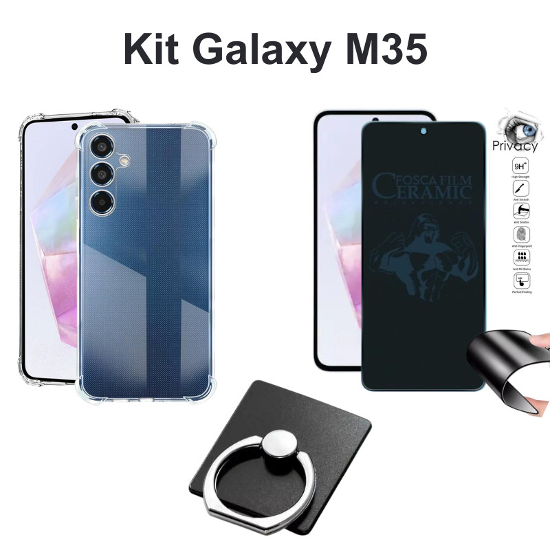 Kit Película Fosca Privacidade + Capa Anti Choque + Suporte de Anel para Galaxy M35