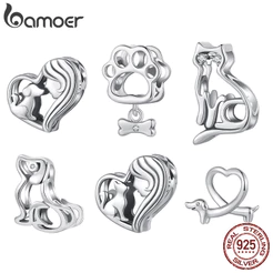 Bamoer 925 Sterling Sliver Charm Cute Cat Dog Pingente Série De Acessórios Para Pulseira
