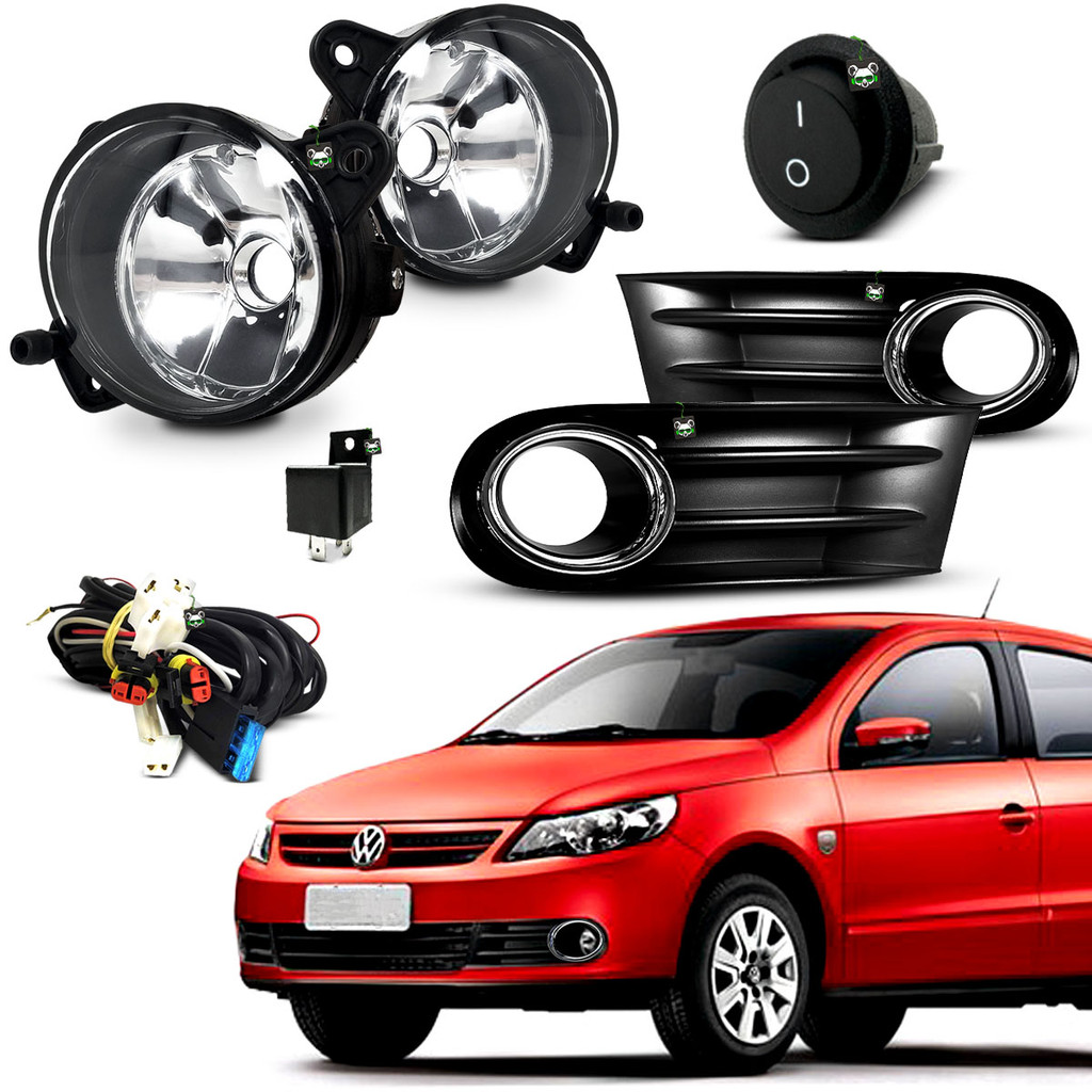 Kit Farol Auxiliar Milha Gol G5 2008 2009 2010 2011 2012 Moldura Preta C/ Aro Cromado Botao Tic Tac - Automobiles