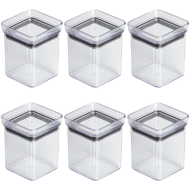 kit 06 Potes Mini Herméticos Organizadores Empilháveis Para Temperos Lumini Quadrados 180ml Cod. 1978 - Paramount