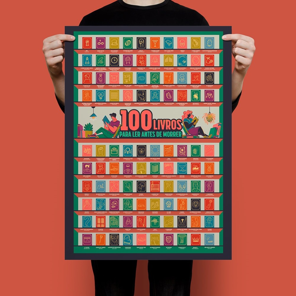 Pôster Raspadinha 📖 100 Livros Para Ler Antes de Morrer Emoldurar Parede Decoração Interativa