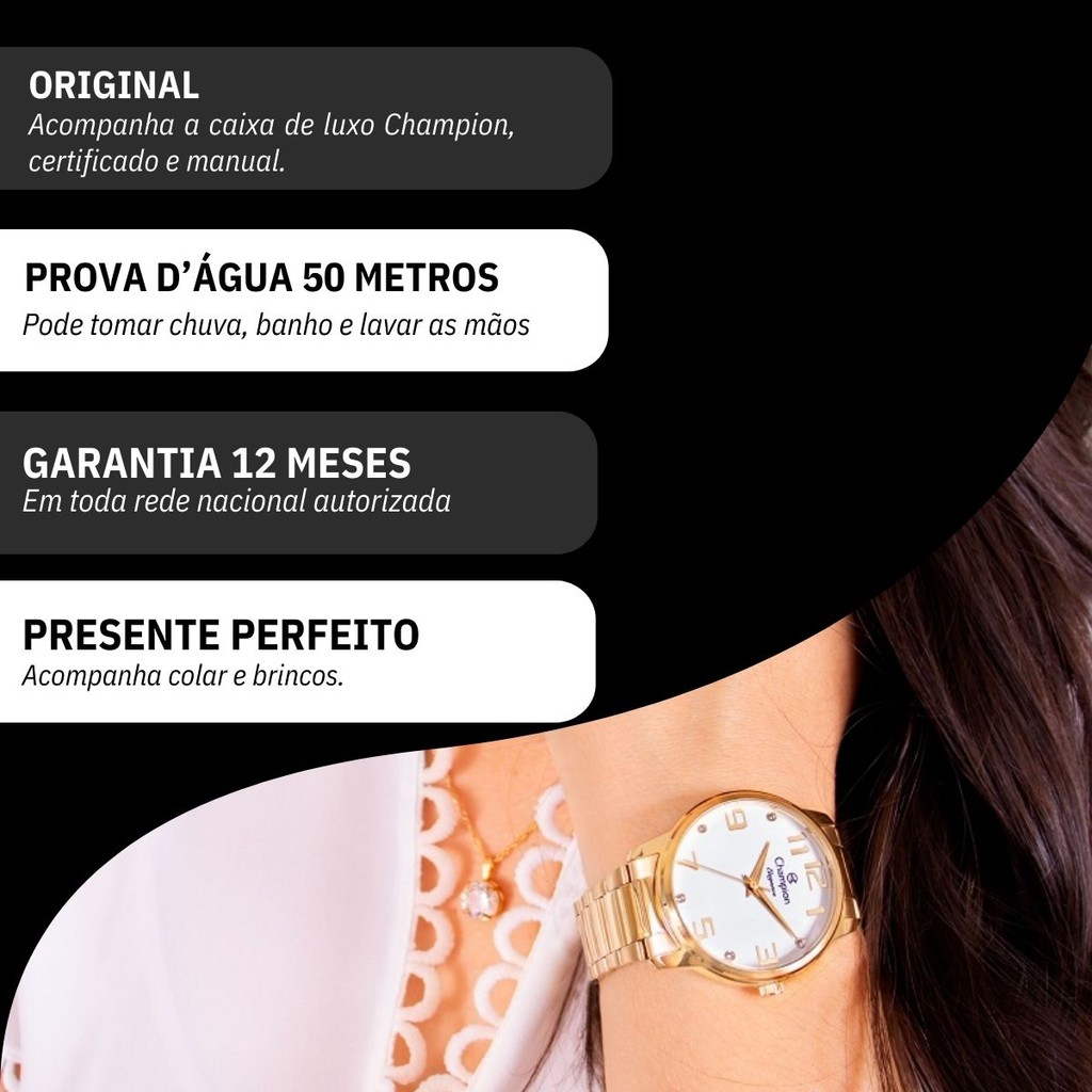 Relógio Champion Feminino Dourado Analógico CN26028W Conjunto Colar e Brinco Feminino — imagem 2 de 2