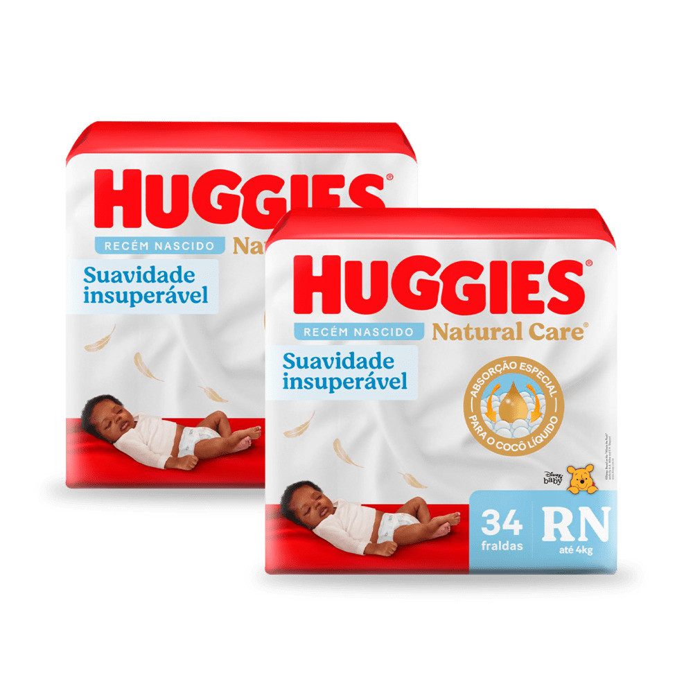 Kit 2 - Fralda Premium Huggies Natural Care RN 34 Un