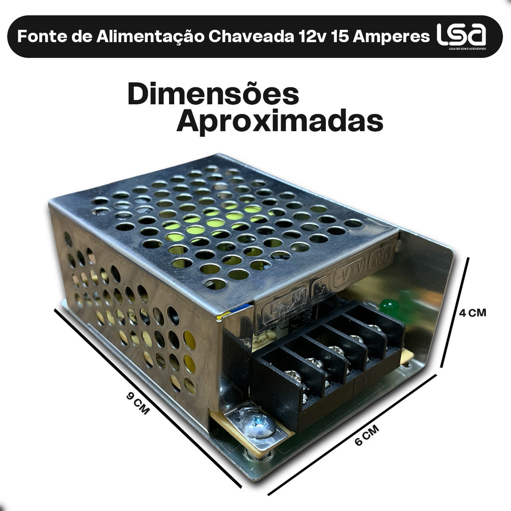 Fonte de Alimentação Chaveada Briwax 5 Amperes 12 Volts Bivolt Automático CFTV e Audio Carro - detalhe