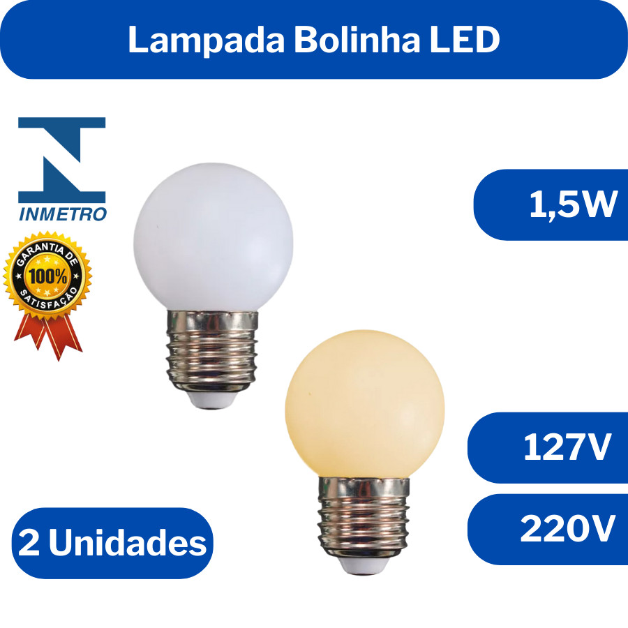 Kit 2 Lampada Led Bolinha 1,5w Mini Bulbo Bivolt E27 Luz Fria Quente Abajur I Camarim I Varal