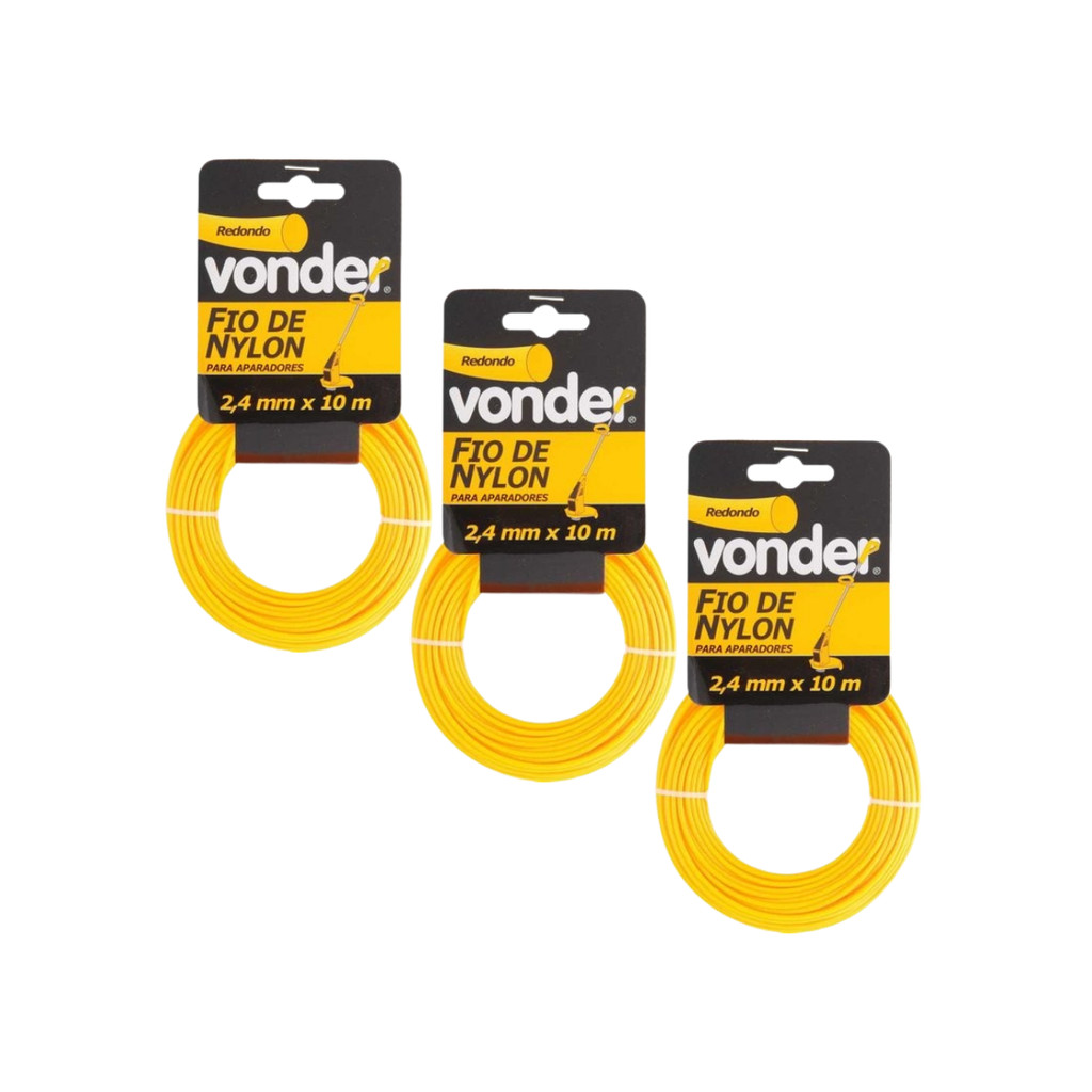 KIT 3 UNIDADES - VONDER FIO DE NYLON P/CORTADOR GRAMA  10MTS 2,4MM