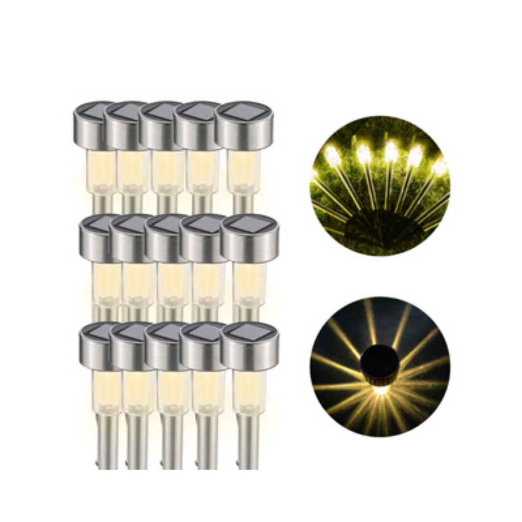 Kit 10-30 Balizador Solar 1,2v Luminária Led Espeto Prata Jardim Branco/Quente/Frio/RGB NOV