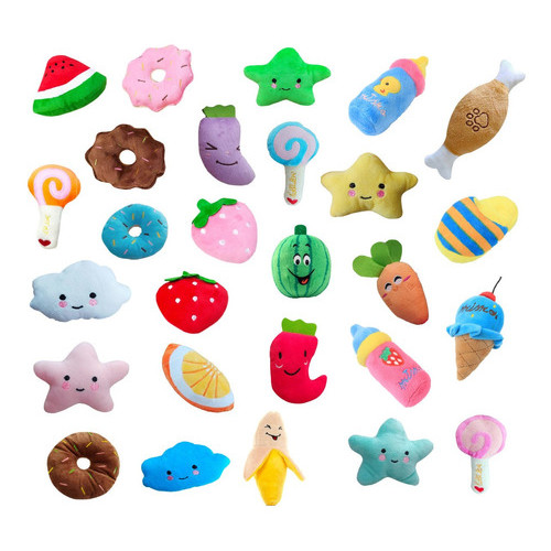Kit 10 Pelúcias Pet Pequenas Brinquedo para cães cachorros pequeno porte e filhotes Banana Cenoura