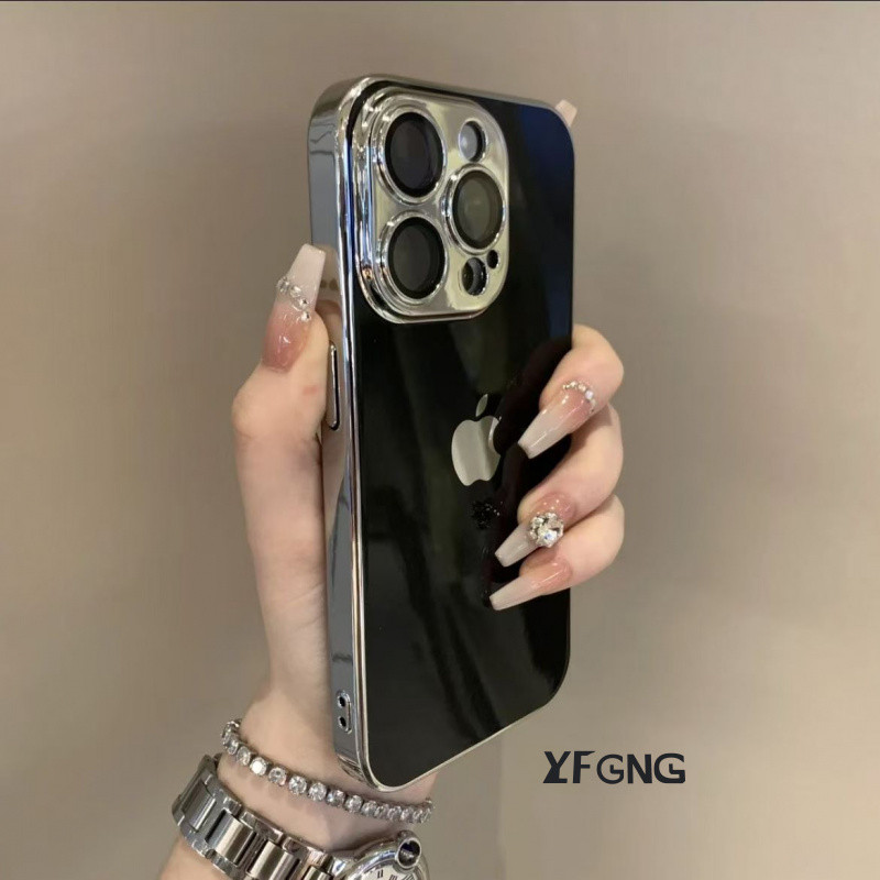 Alta Qualidade Galvanizado PC Caso Duro Para iPhone 16 15 14 Plus 13 12 Pro Max Cobertura Completa Lente Filme Proteção
