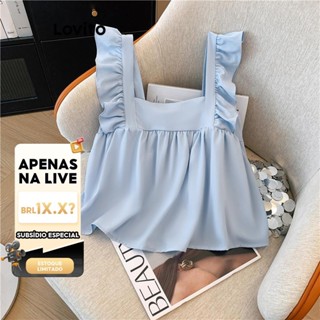 (LIVE STREAM SALE) Lovito Regata feminina casual com babados lisos e amarração nas costas LNE67288 em Oferta na Shopee