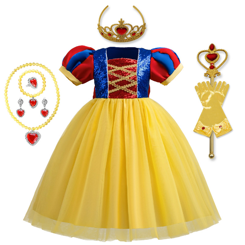 Fantasia Crianças Vestidos 3-8 Anos Tema Festa Neve Branco Arco Lantejoulas Cosplay Traje De Halloween Meninas Vestido D