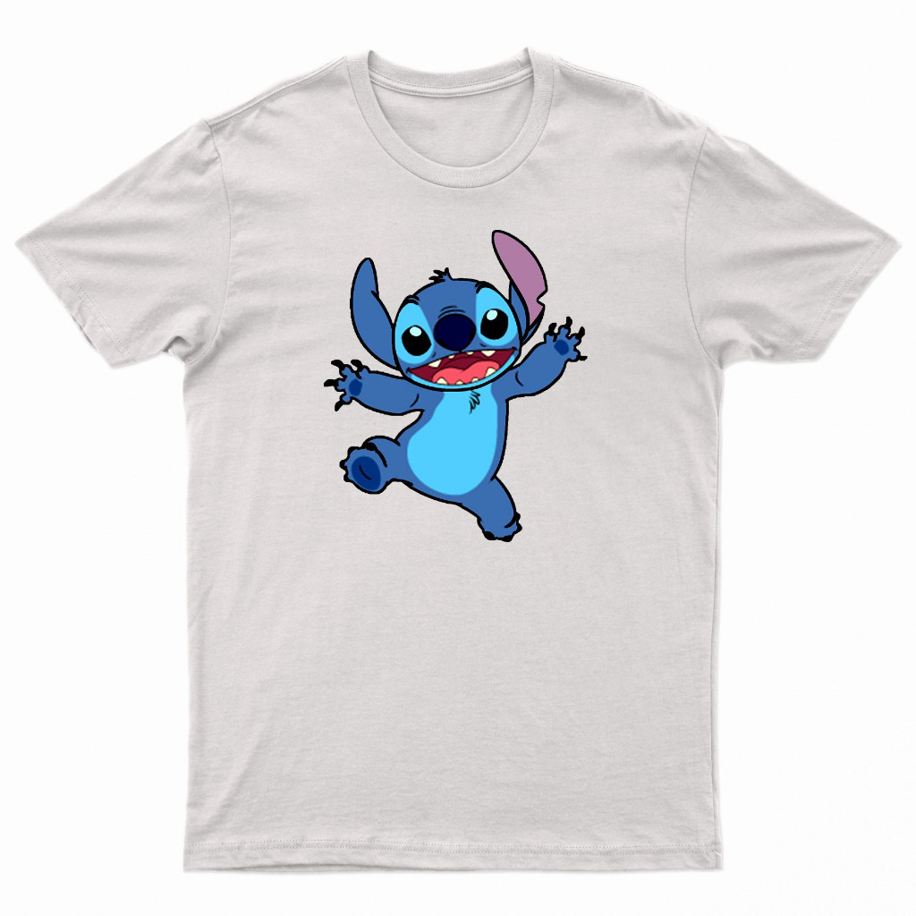 Camiseta Infantil Unisex Stitch Branco e Preto Stich Kiss Stitch Family Amine Desenho 100% Algodão