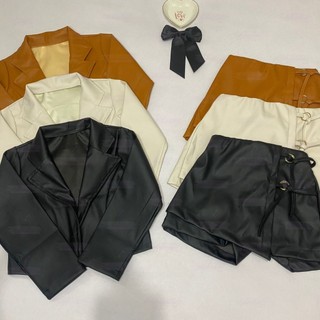Conjunto Jaqueta de Couro com Short Saia Juvenil Menina Kids Mini Diva Couro Eco Blogueirinha Inverno 2025