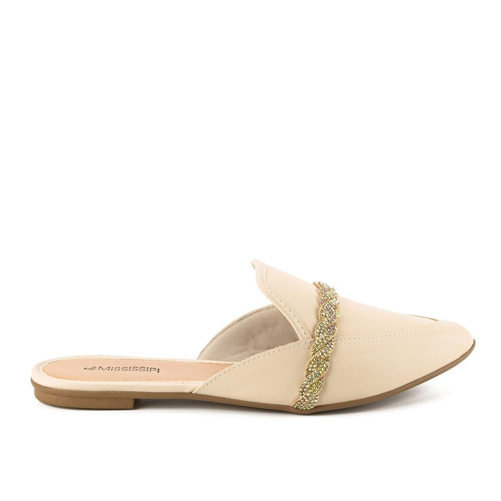 Sapato Mule Feminino Mississipi Bico Fino Bege MI761-0002